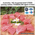 Beef Tenderloin aged chilled Australia STEER young-cattle whole cut brand MIDFIELD +/- 2.5 kg/pc price/kg (eye fillet mignon daging sapi has dalam) PREORDER 2-3 days notice